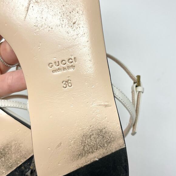 Gucci Marmont Interlocking GG Leather Ankle Strap Flat Sandals White Gold EU 36 - Picture 10 of 14